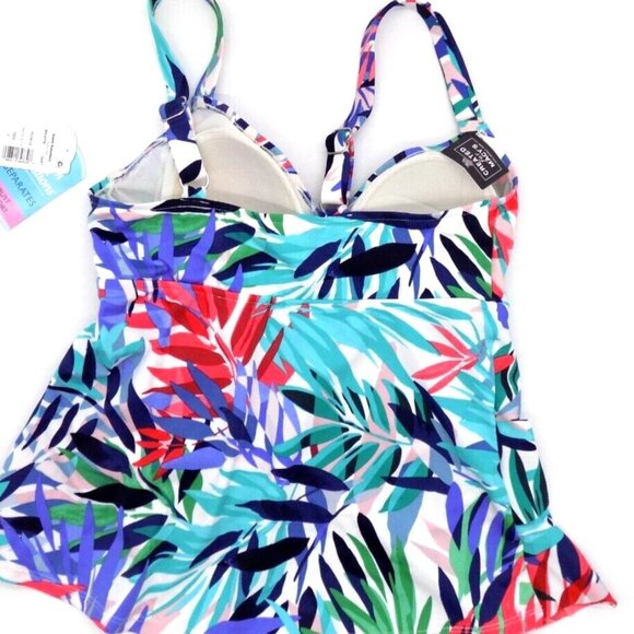 Swim Solutions Tankini Top Size 8 Palm Print 3-Tier Blue Green Multi - Picture 2 of 2